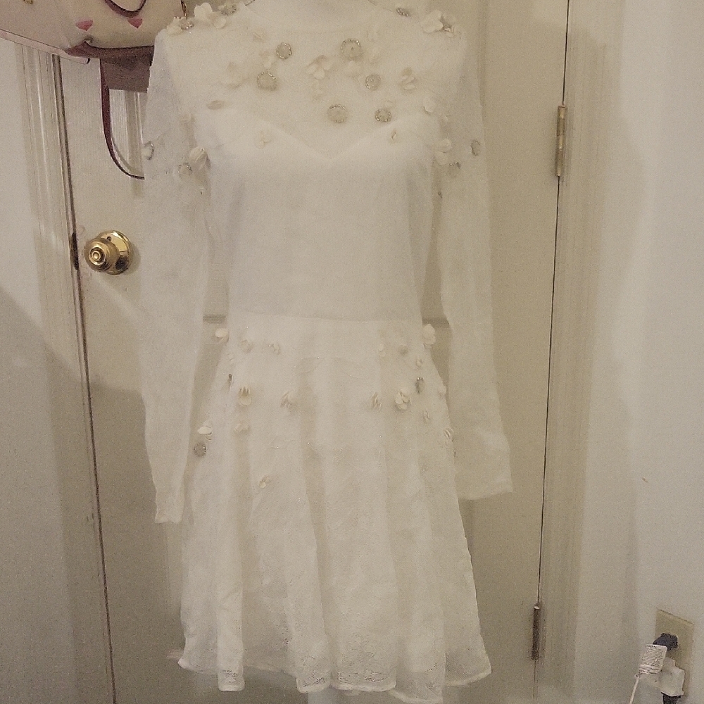 ASOS White Floral Appliqué Long Sleeve Dress